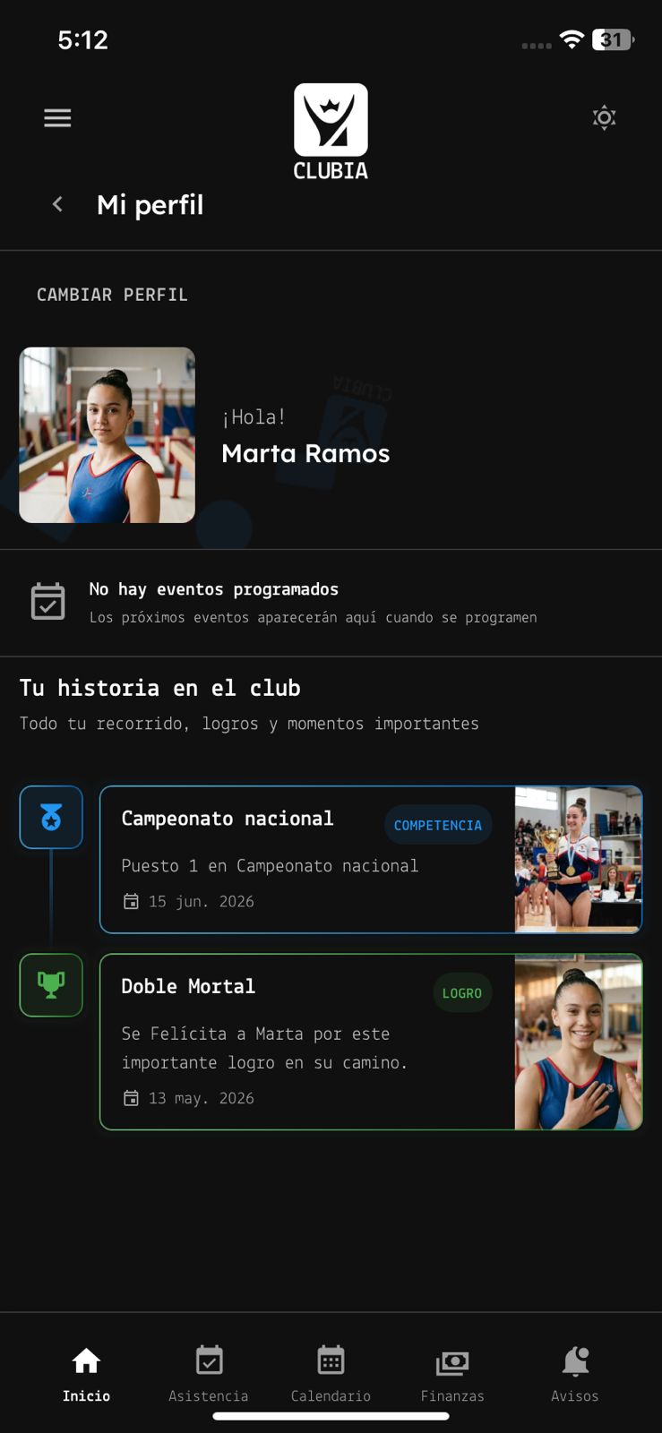 Vista miembro Clubia