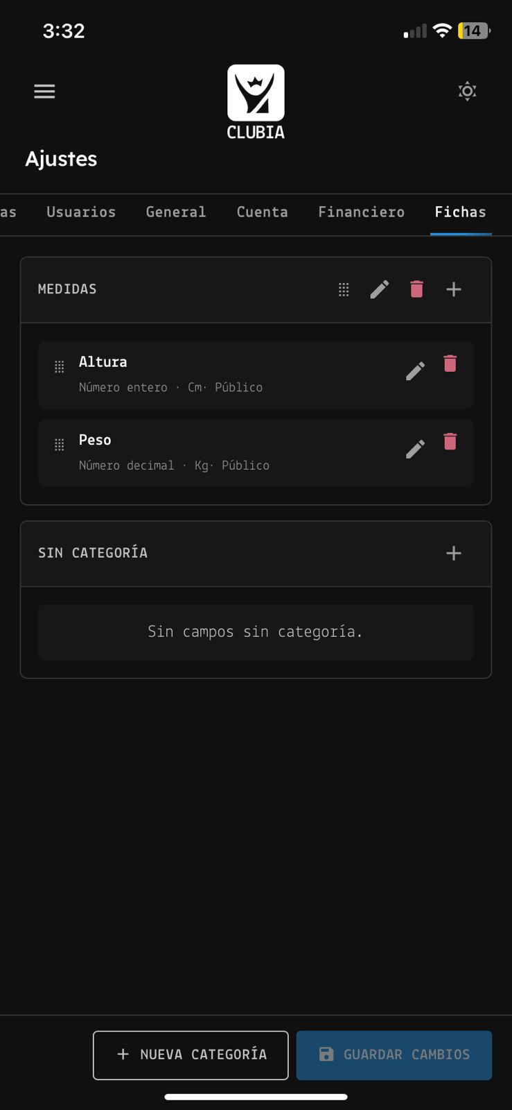 Configuración fichas